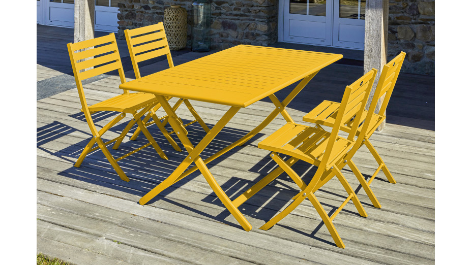 Lot composé d'une table de jardin MARIUS-TB140-MOUTARDE pliante et de 4 chaises MARIUS-CP-MOUTARDE pliantes