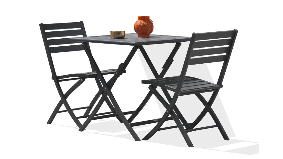 Lot composé d'une table de jardin MARIUS-TB70-GRISANT pliante et de 2 chaises MARIUS-CP-GRISANT pliantes