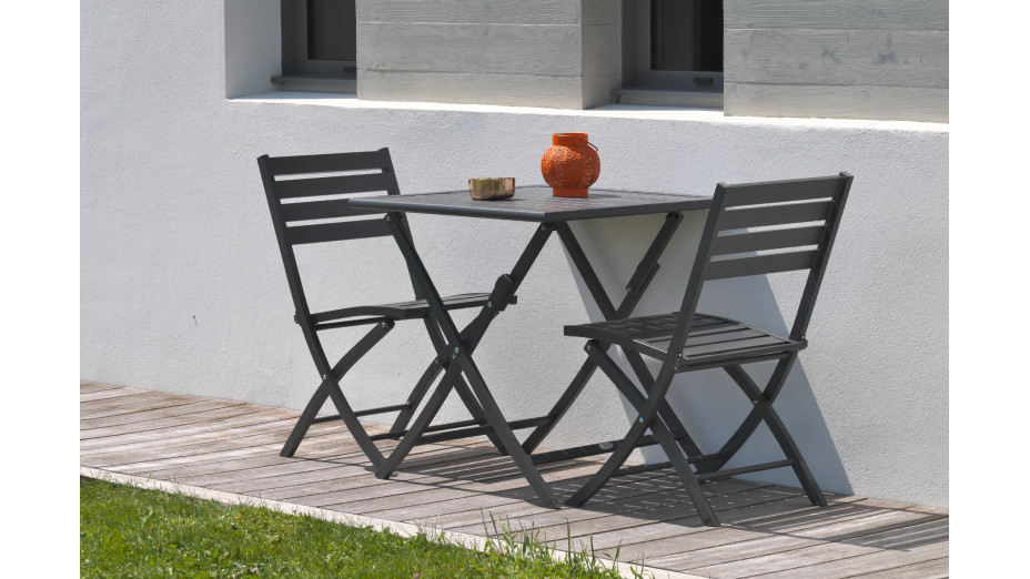 Lot composé d'une table de jardin MARIUS-TB70-GRISANT pliante et de 2 chaises MARIUS-CP-GRISANT pliantes