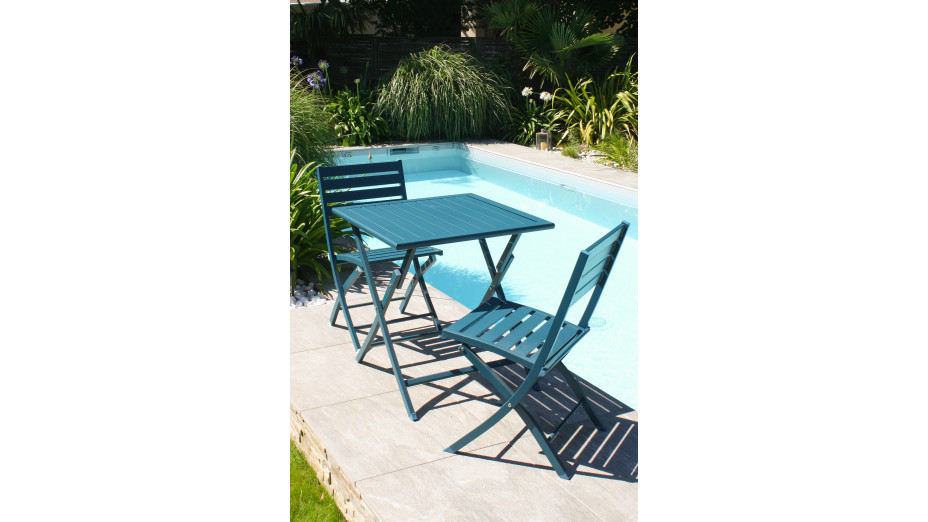 Lot composé d'une table de jardin MARIUS-TB70-CANARD pliante et de 2 chaises MARIUS-CP-CANARD pliantes