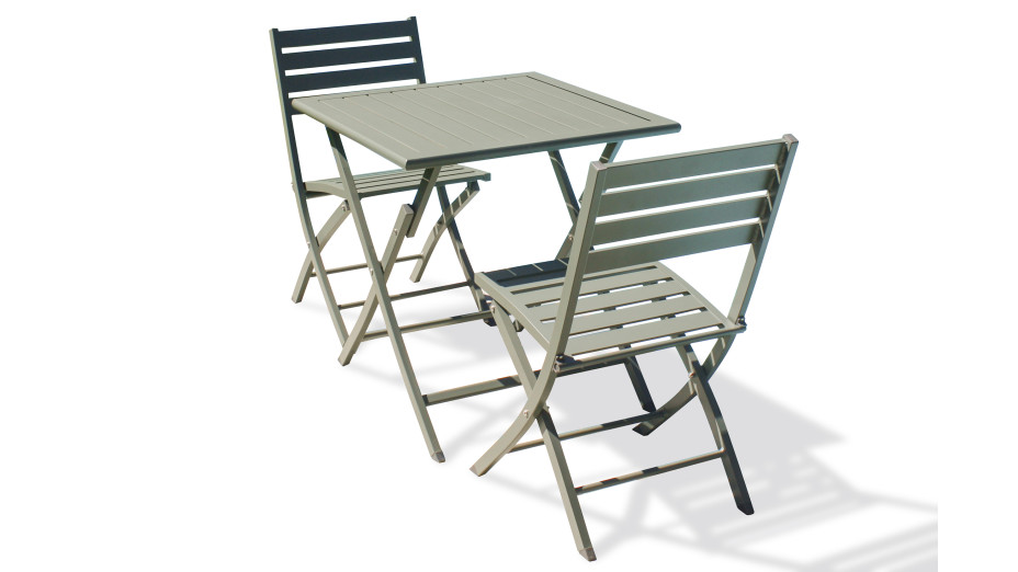 Lot composé d'une table de jardin MARIUS-TB70-KAKI pliante et de 2 chaises MARIUS-CP-KAKI pliantes