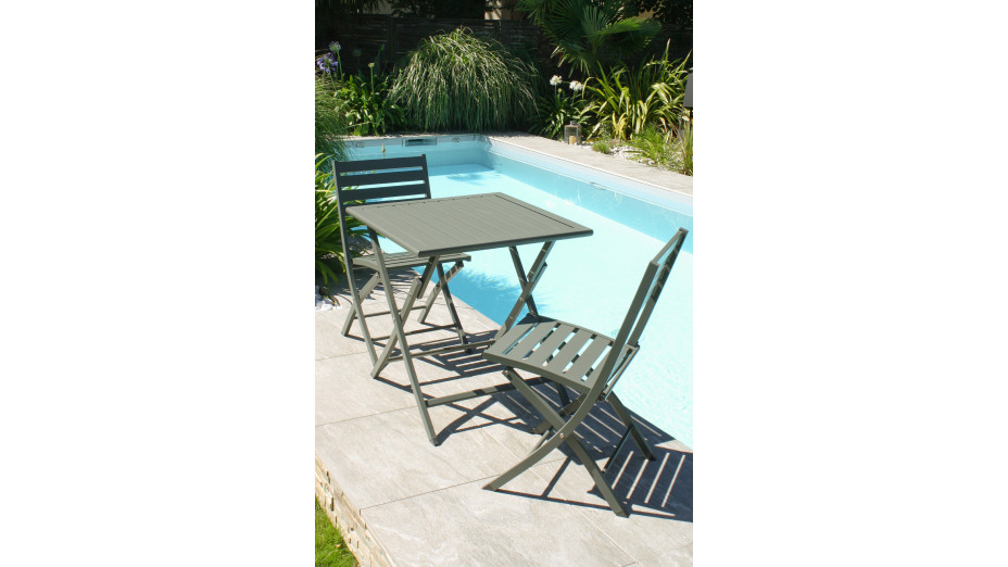 Lot composé d'une table de jardin MARIUS-TB70-KAKI pliante et de 2 chaises MARIUS-CP-KAKI pliantes
