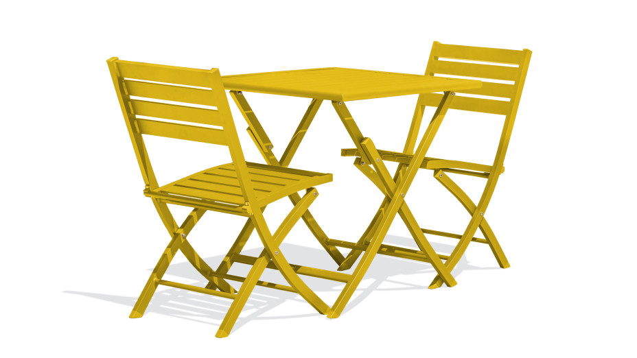 Lot composé d'une table de jardin MARIUS-TB70-MOUTARDE pliante et de 2 chaises MARIUS-CP-MOUTARDE pliantes