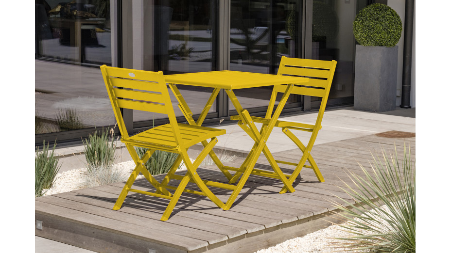 Lot composé d'une table de jardin MARIUS-TB70-MOUTARDE pliante et de 2 chaises MARIUS-CP-MOUTARDE pliantes