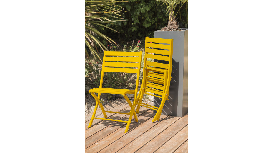 Lot composé d'une table de jardin MARIUS-TB70-MOUTARDE pliante et de 2 chaises MARIUS-CP-MOUTARDE pliantes