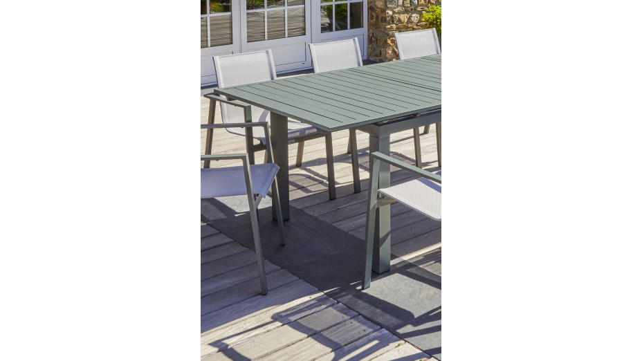 Table de jardin MIAMI (180/240x100 cm) en aluminium avec rallonge automatique - KAKI