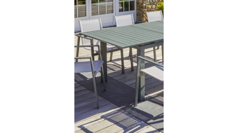 Table de jardin MIAMI (180/240x100 cm) en aluminium avec rallonge automatique - KAKI