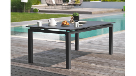 Table de jardin MIAMI (240/300x100 cm) en aluminium avec rallonge automatique - GRIS ANTHRACITE