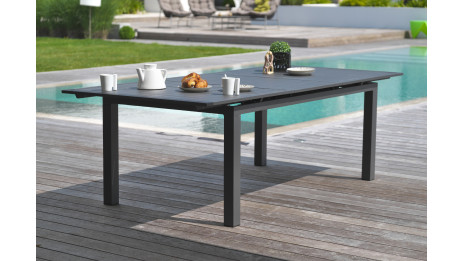 Table de jardin MIAMI (240/300x100 cm) en aluminium avec rallonge automatique - GRIS ANTHRACITE