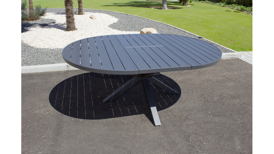 Table de jardin PELOSA (145/199X145 cm) en aluminium avec rallonge papillon - GRIS ANTHRACITE