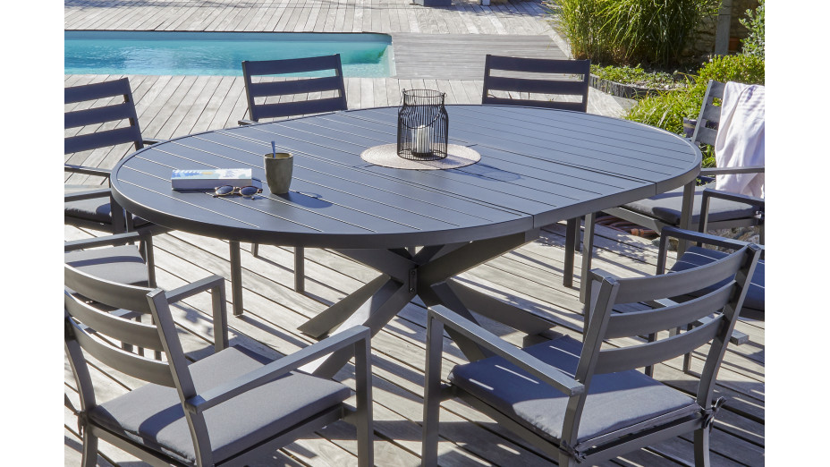 Table de jardin PELOSA (145/199X145 cm) en aluminium avec rallonge papillon - GRIS ANTHRACITE