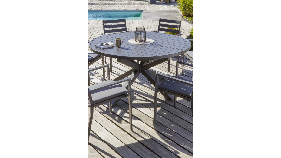 Table de jardin PELOSA (145/199X145 cm) en aluminium avec rallonge papillon - GRIS ANTHRACITE