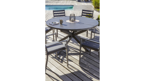 Table de jardin PELOSA (145/199X145 cm) en aluminium avec rallonge papillon - GRIS ANTHRACITE