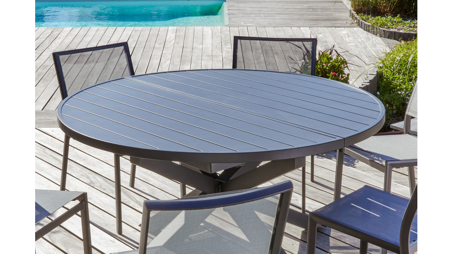 Table de jardin PELOSA (145/199X145 cm) en aluminium avec rallonge papillon - GRIS ANTHRACITE