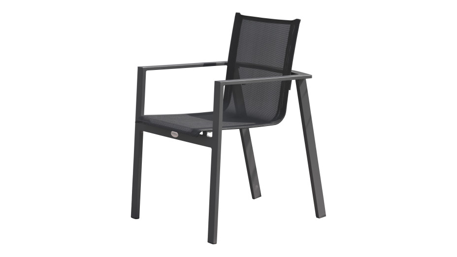 Fauteuil de jardin empilable MIAMI en textilène noir et aluminium - GRIS ANTHRACITE
