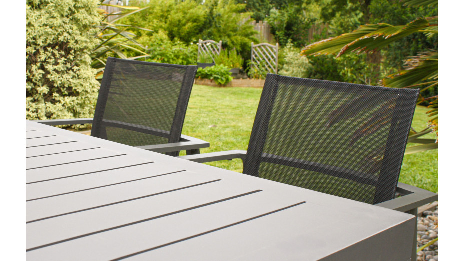 Fauteuil de jardin empilable MIAMI en textilène noir et aluminium - GRIS ANTHRACITE