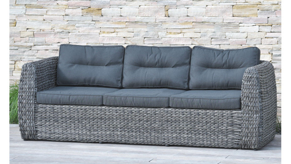 Salon bas de jardin BAHAMAS 7 places en résine tressée - GRIS ANTHRACITE