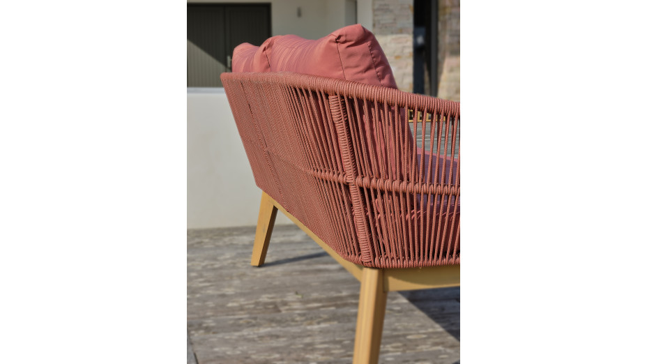 Salon bas de jardin BAHIA 4 places en bois d'acacia et corde tissée - TERRACOTTA