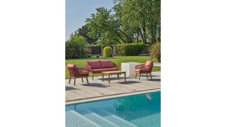 Salon bas de jardin BAHIA 4 places en bois d'acacia et corde tissée - TERRACOTTA