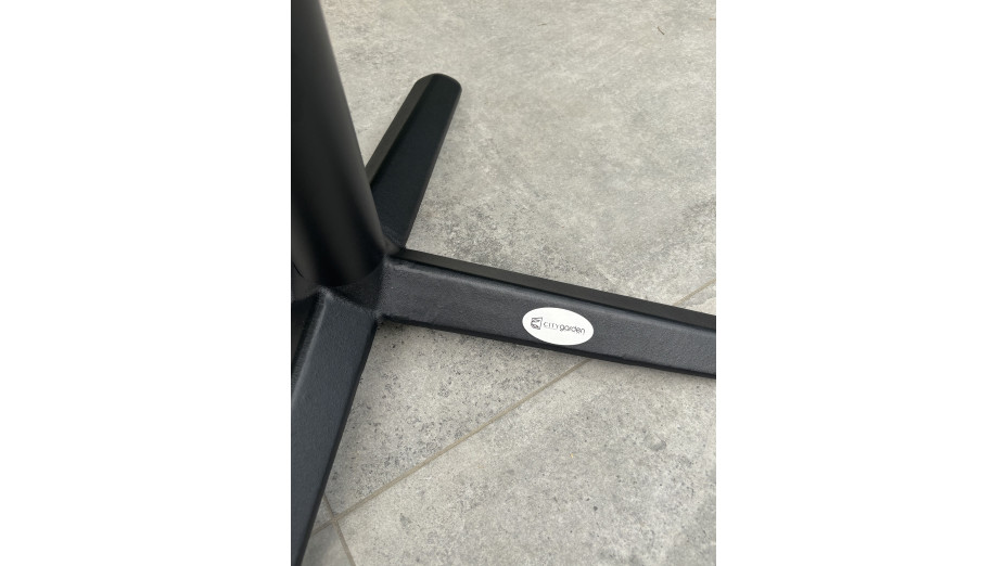 Table ronde de jardin BISTRO (diam. 60 cm) en acier noir et plateau HPL effet marbre - BLANC