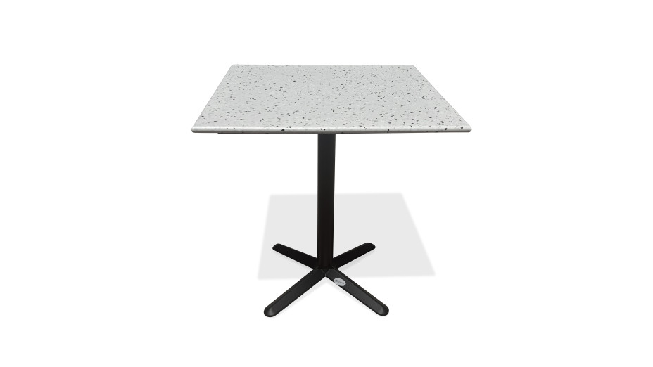 Table carrée de jardin BISTRO (70x70 cm) en acier noir et plateau terrazzo - BLANC
