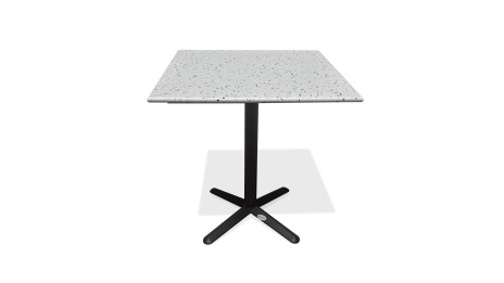 Table carrée de jardin BISTRO (70x70 cm) en acier noir et plateau terrazzo - BLANC