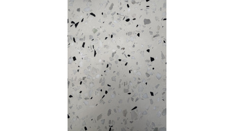 Table carrée de jardin BISTRO (70x70 cm) en acier noir et plateau terrazzo - BLANC