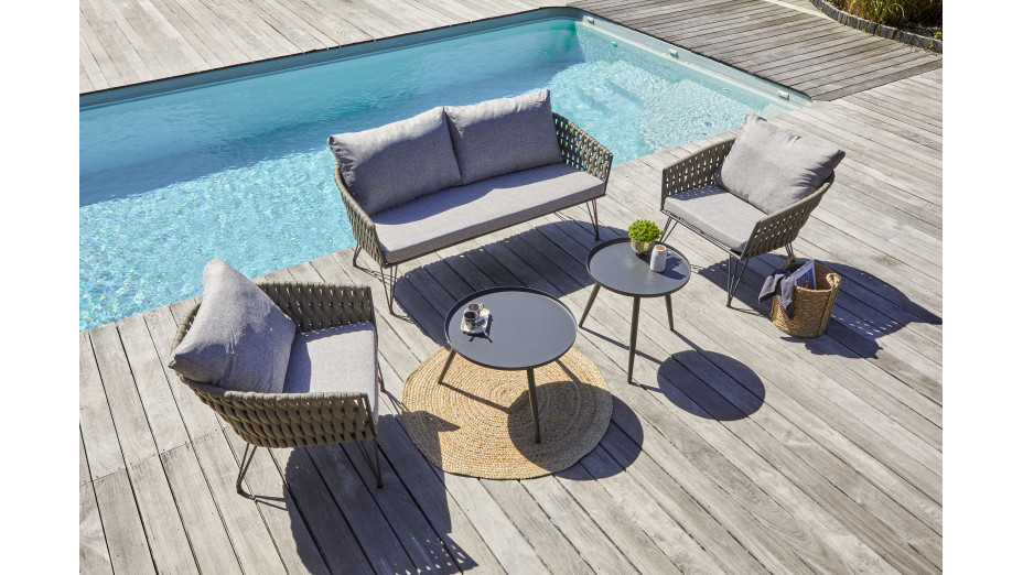 Salon bas de jardin CAPRI 4 places en corde tissée taupe et acier - GRIS ANTHRACITE