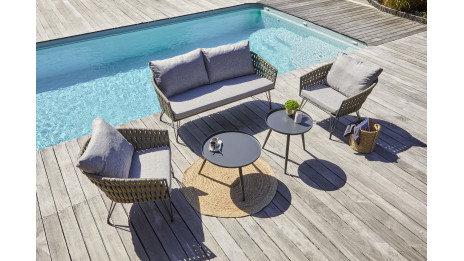Salon bas de jardin CAPRI 4 places en corde tissée taupe et acier - GRIS ANTHRACITE