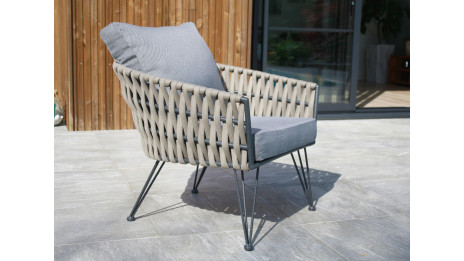 Salon bas de jardin CAPRI 4 places en corde tissée taupe et acier - GRIS ANTHRACITE