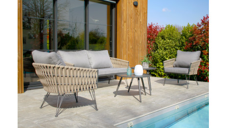 Salon bas de jardin CAPRI 4 places en corde tissée taupe et acier - GRIS ANTHRACITE