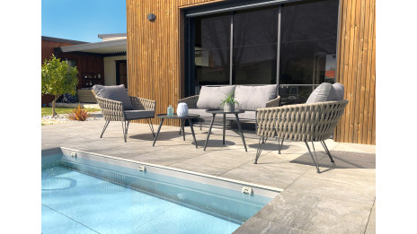 Salon bas de jardin CAPRI 4 places en corde tissée taupe et acier - GRIS ANTHRACITE