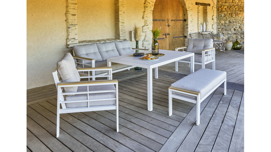 Ensemble repas de jardin CAYENNE 7 places en aluminium - BLANC