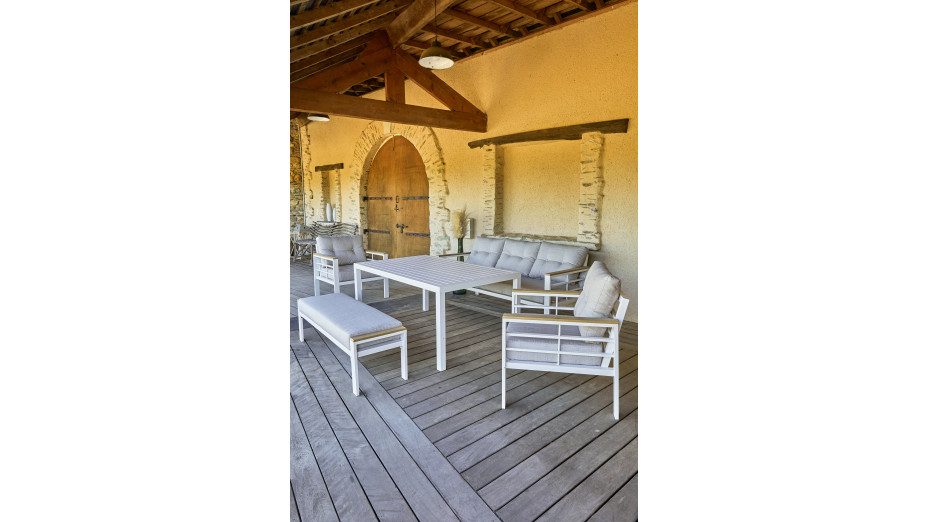 Ensemble repas de jardin CAYENNE 7 places en aluminium - BLANC