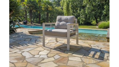 Ensemble repas de jardin CAYENNE 7 places en aluminium - BLANC