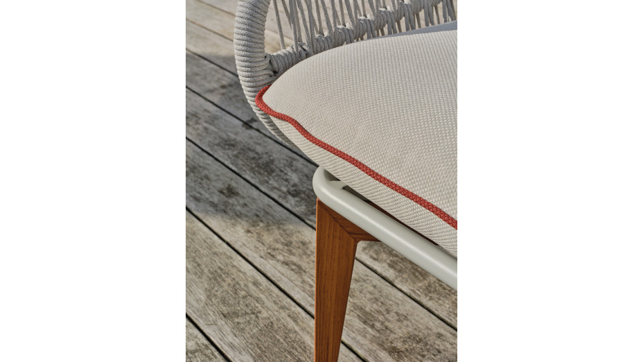 Salon bas de jardin CUZCO 5 places en aluminium imitation bois et corde tissée - BLANC