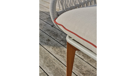 Salon bas de jardin CUZCO 5 places en aluminium imitation bois et corde tissée - BLANC