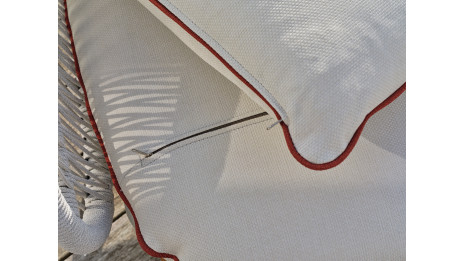 Salon bas de jardin CUZCO 5 places en aluminium imitation bois et corde tissée - BLANC