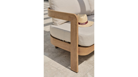 Salon bas de jardin DAVAO 5 places en aluminium imitation bois - ECRU