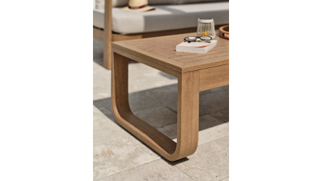 Salon bas de jardin DAVAO 5 places en aluminium imitation bois - ECRU