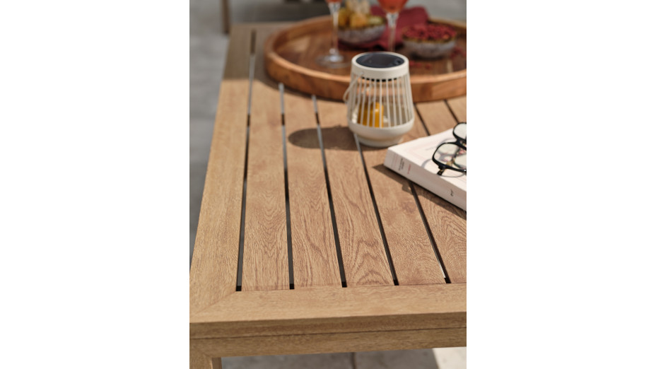 Salon bas de jardin DAVAO 5 places en aluminium imitation bois - ECRU
