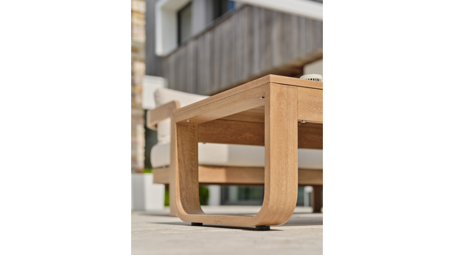 Salon bas de jardin DAVAO 5 places en aluminium imitation bois - ECRU