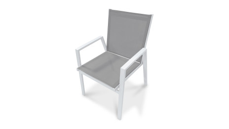Fauteuil de jardin empilable FLORIDE en textilène taupe et aluminium - BLANC