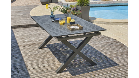 Table de jardin FLORIDE (180/240x100 cm) en aluminium avec rallonge automatique - GRIS ANTHRACITE