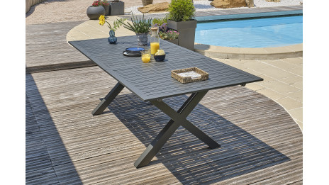 Table de jardin FLORIDE (180/240x100 cm) en aluminium avec rallonge automatique - GRIS ANTHRACITE