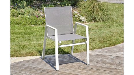 Lot composé d'une table de jardin FLORIDE-TB240-ALU-B avec rallonge et de 8 fauteuils FLORIDE-FT-BLANC empilables