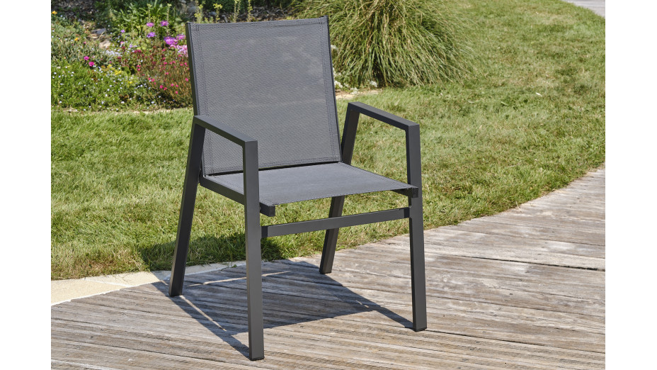 Lot composé d'une table de jardin FLORIDE-TB240-HPL-AW avec rallonge et de 8 fauteuils FLORIDE-FT-GRISANTH empilables