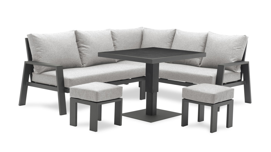 Ensemble repas de jardin IBIZA 7 places en aluminium et plateau en céramique - GRIS ANTHRACITE