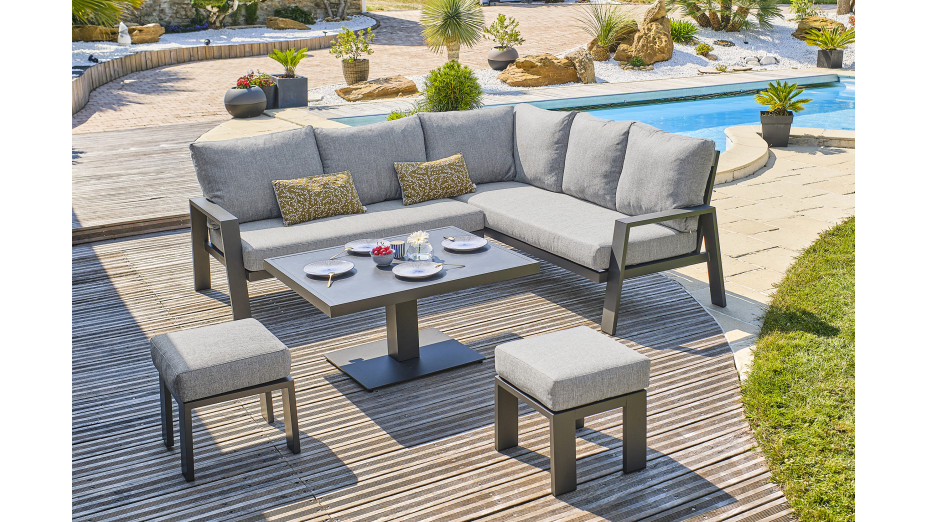Ensemble repas de jardin IBIZA 7 places en aluminium et plateau en céramique - GRIS ANTHRACITE