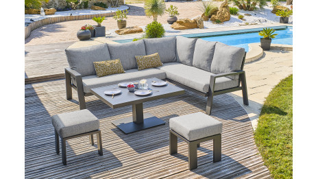 Ensemble repas de jardin IBIZA 7 places en aluminium et plateau en céramique - GRIS ANTHRACITE